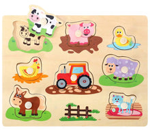 Load image into Gallery viewer, Wooden Farm Animals Peg Puzzles Board Jigsaw Educational Toy