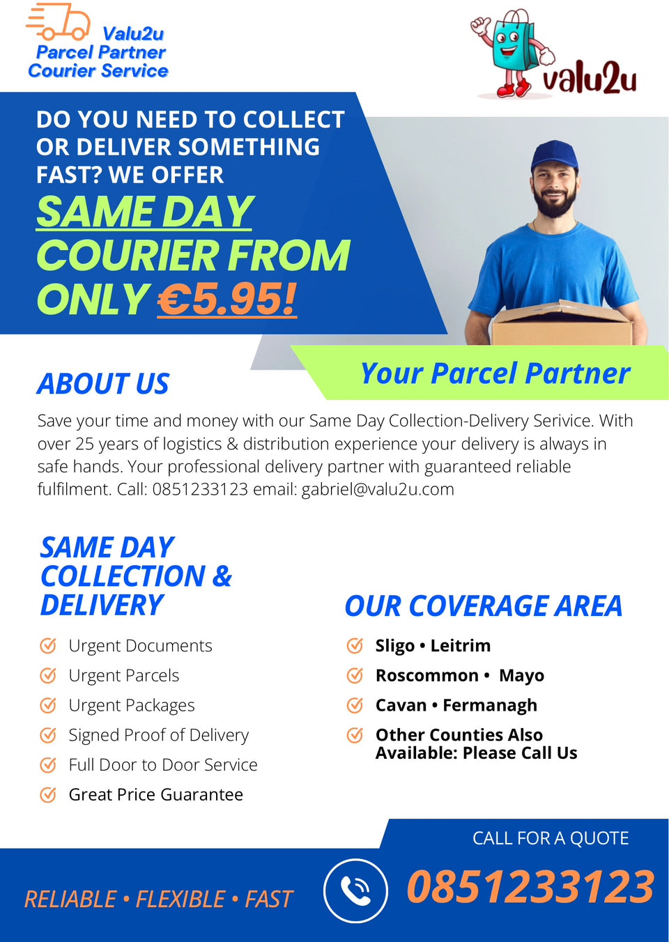Valu2u Parcel Partner Same Day Courier Service • Call 0851233123