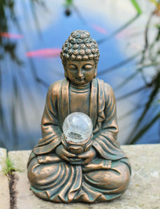 Garden Ornament Solar Buddha ZEN Colour Changing Brass Effect Outdoor or Indoor