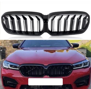 GLOSS BLACK DOUBLE SLAT KIDNEY GRILL GRILLE FOR 2020-23 BMW 5 SERIES G30 G31 LCI