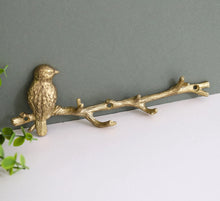 Load image into Gallery viewer, Gold Metal Bird on Branch 6 Hooks Coat Key Hanger