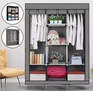 Canvas Covered Wardrobe Metal Frame Portable Storage