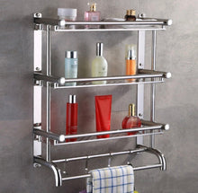 Load image into Gallery viewer, 3 Tier Stainless Steel Bathroom Towel Rail Rack Wall Mount Shelf