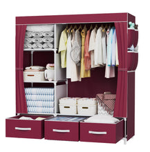 Load image into Gallery viewer, Canvas Wardrobe Fabric Clothes Hanging Rail &amp; 3 Storage Boxes