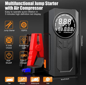 99800mAh Portable Car Battery Jump Starter Pack + Tyre Inflator