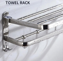 Load image into Gallery viewer, Double Towel Rail Wall  Mounted Bathroom Rack with Hooks