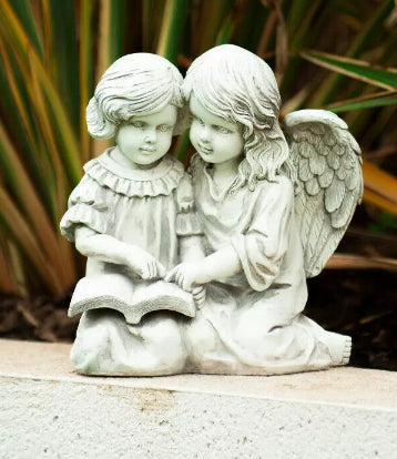 Stone Effect Guardian Angel & Girl Statue Garden Ornament