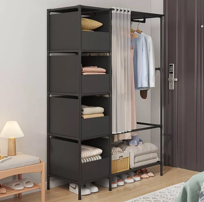 Metal Clothes Rail with Storage Shelves