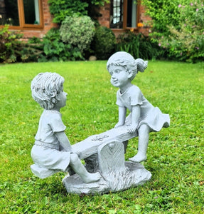 Garden Ornament Boy and Girl Seesaw Stone Effect