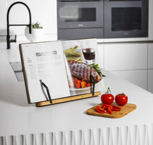 Load image into Gallery viewer, Recipe Book Stand Cookbook Tablet Holder with 2 Metal Page Holders
