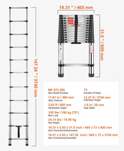 Load image into Gallery viewer, 3.75 Metre Telescopic Ladder 12.25ft Aluminium Extension Ladders