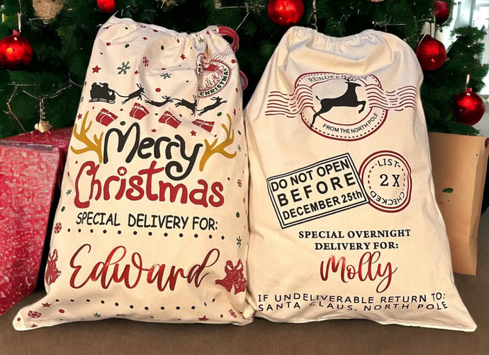 Personalised Christmas Sack Santa Stocking Girls Boys Gift Bags