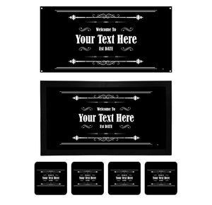 Personalised Home Bar Kit • Runner, Metal Sign, 4 Drinks Coasters Set