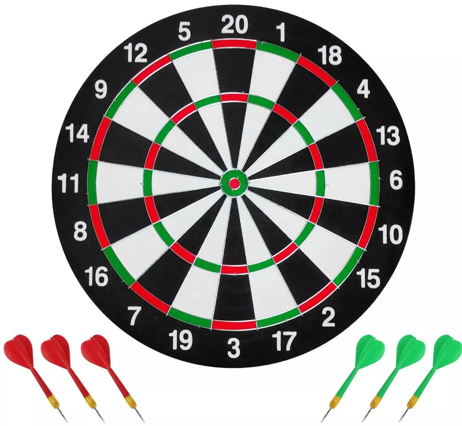Dart Board Double Sided With 6 Darts Set for Kids or Adults