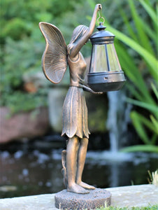 Solar Light Fairy Angel Resin Bronze Figurine Angel with Lantern
