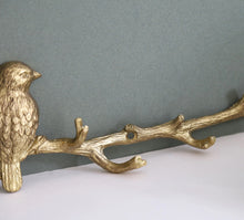 Load image into Gallery viewer, Gold Metal Bird on Branch 6 Hooks Coat Key Hanger