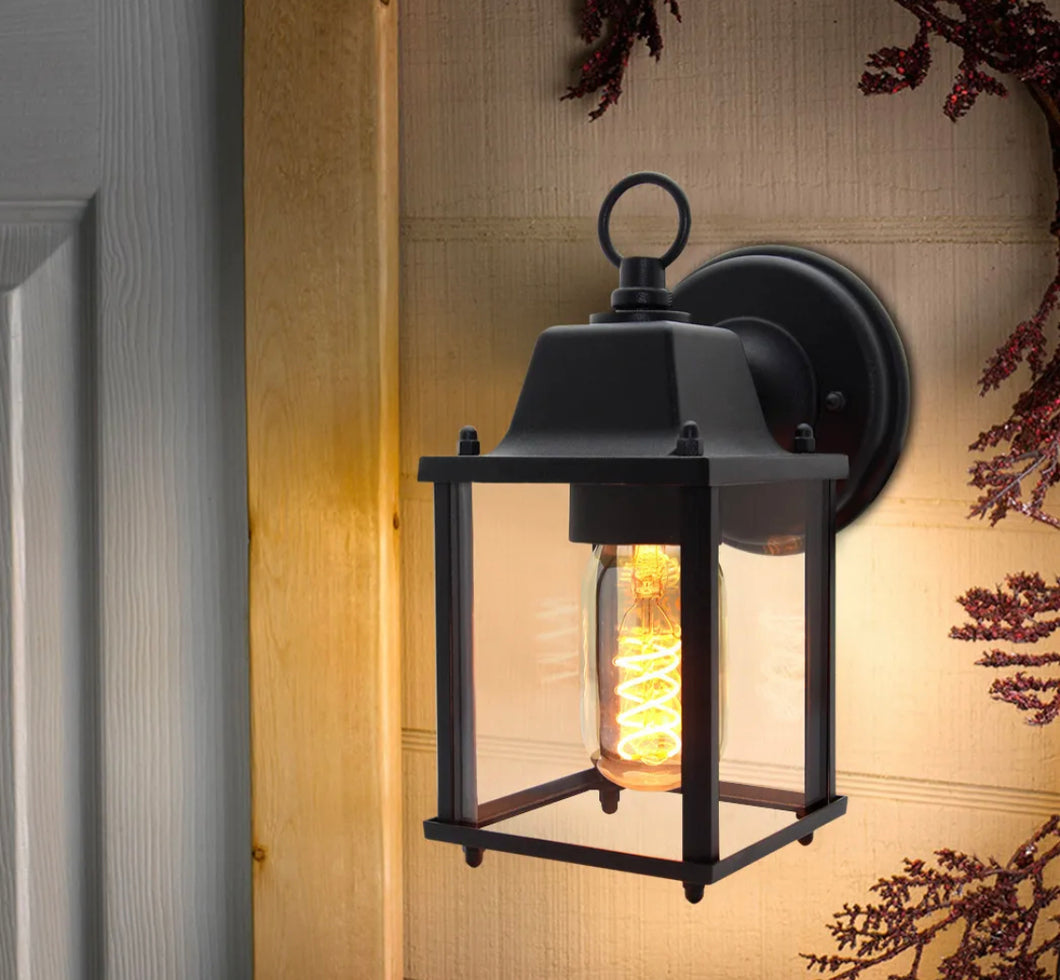 Vintage Style Outdoor Wall Light Black Metal Glass Lantern Wall Lamp