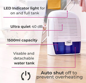 Portable 1.5L Dehumidifier Compact Quiet Condensation Damp Mould Solution