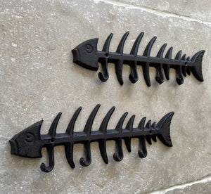 Pack of 2 Cast Iron Fish Bone Wall Hooks Rack Coat Hanger