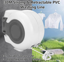 Load image into Gallery viewer, 30m Retractable Clothes Reel Double Washing Line Wall Mounted Outdoor