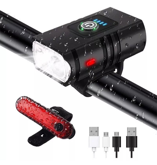 Front & Rear Bike Lights USB Rechargeable Bicycle T6 LED Torch Lamp Set