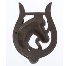 Load image into Gallery viewer, Antique Style Cast Iron Horse Horseshoe Door Knocker