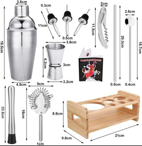 15 pcs Cocktail Shaker, Cocktail set Maker kit Stainless Steel with stand