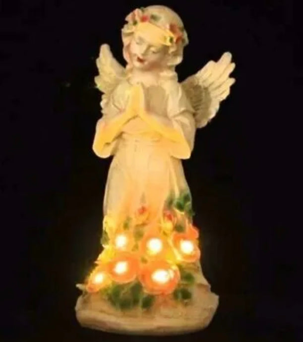 Solar Angel Figurine Statue Outdoor Garden Light Up Ornament
