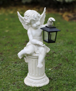 Garden Solar Powered Ornament Fairy Angel  Statue & Lantern