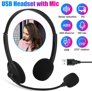 USB Headset Headphones Wired with Microphone MIC for Call PC Computer Laptop