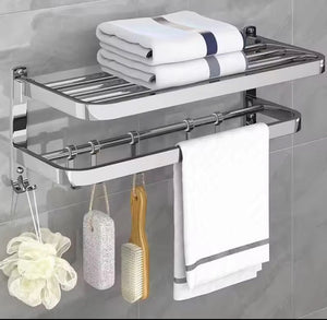 Double Towel Rail Wall  Mounted Bathroom Rack with Hooks