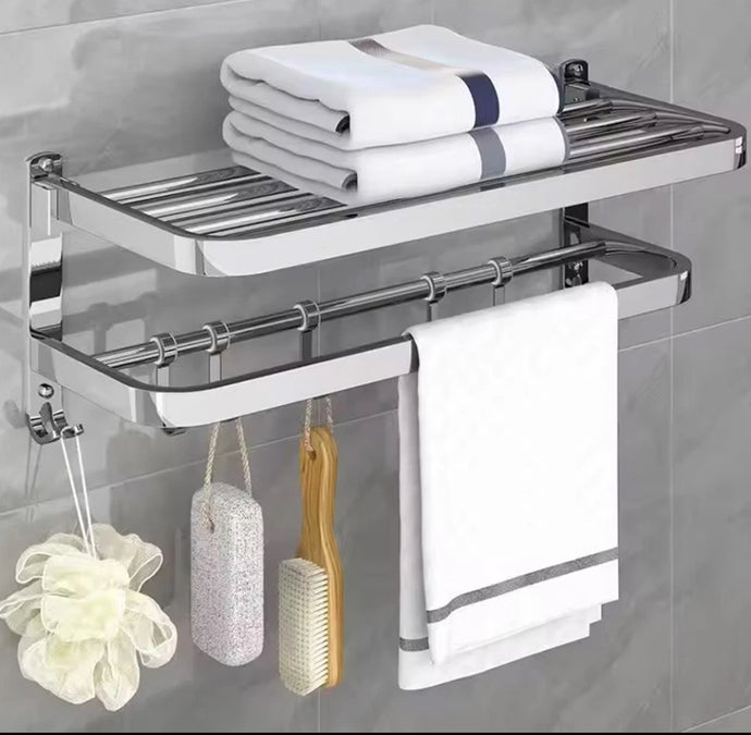 Double Towel Rail Wall  Mounted Bathroom Rack with Hooks