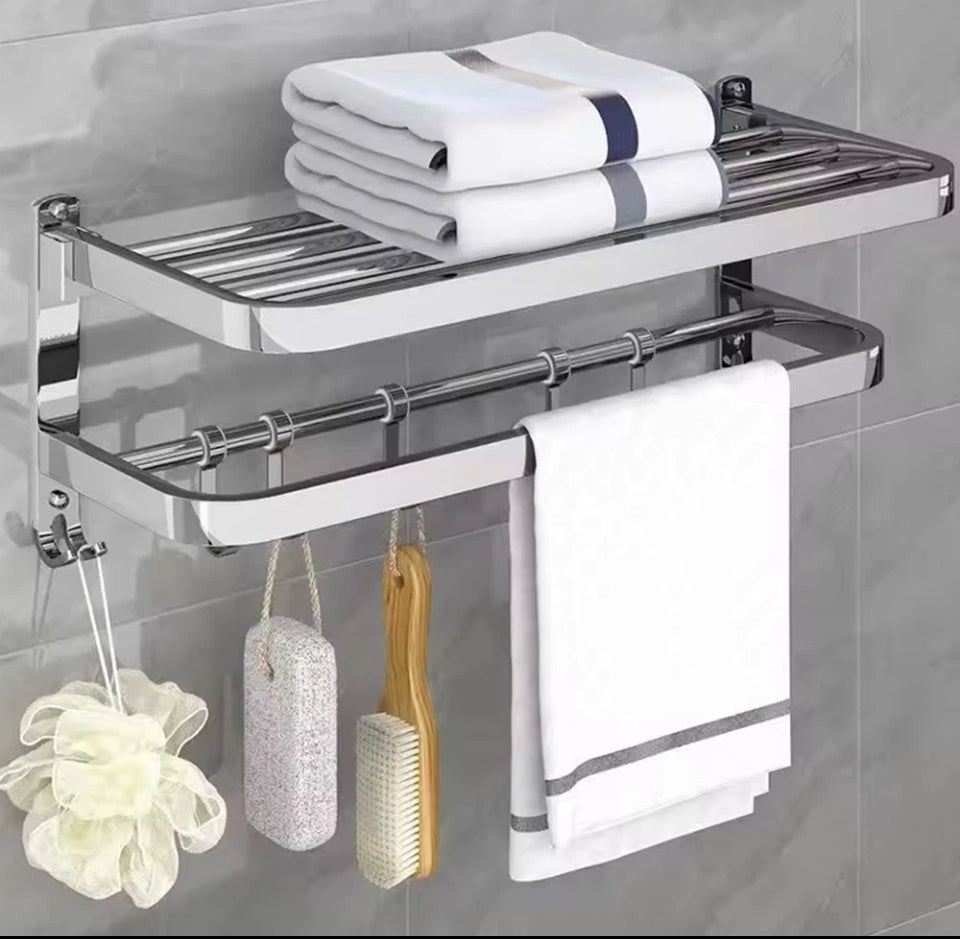Double Towel Rail Wall  Mounted Bathroom Rack with Hooks