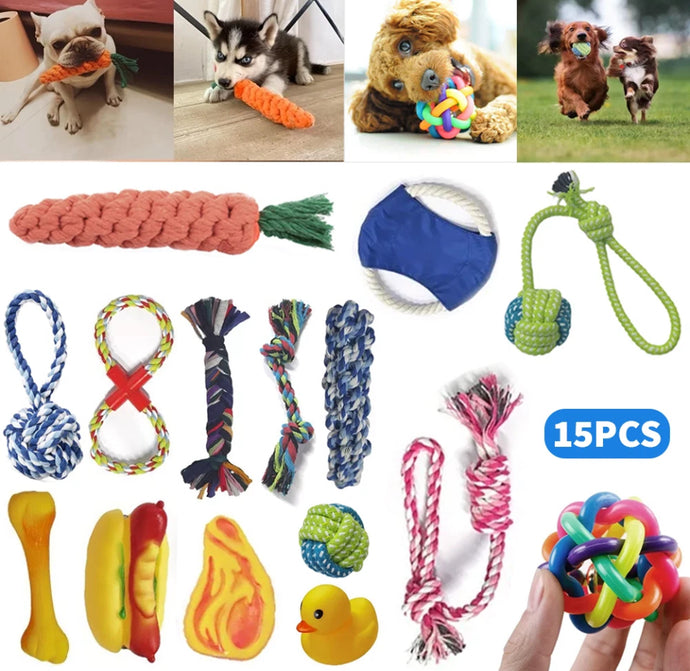 15PCS Tough Puppy Dog Toys Bundle