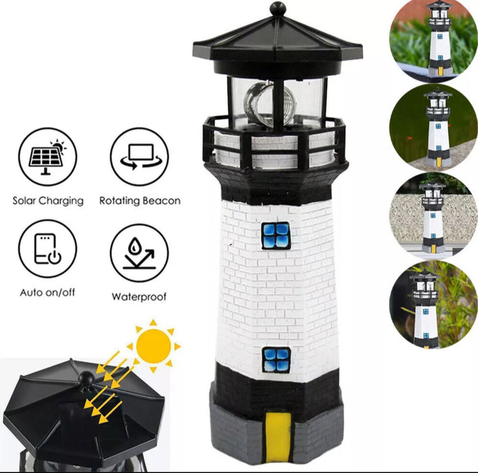 Solar Powered Lighthouse Rotating LED Garden Ornament