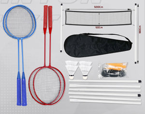 Badminton Set 4 Rackets, Shuttlecocks, Poles and Net
