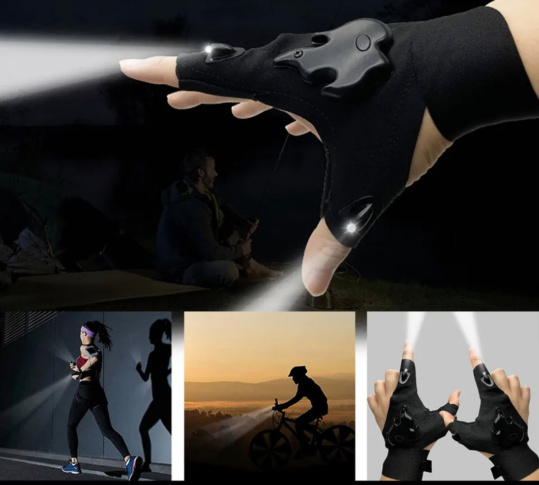 2pc LED Flashlight Glow Gloves Finger Light Gloves Waterproof