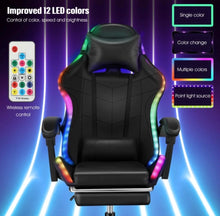 Load image into Gallery viewer, Reclining Gaming Chair with Footrest &amp; Bluetooth Speakers &amp; RGB LED Light