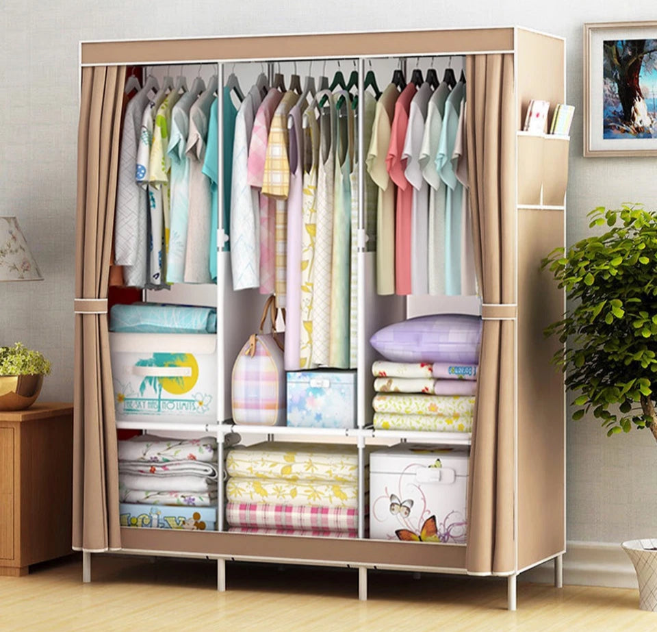 Canvas Covered Wardrobe Metal Frame Portable Storage
