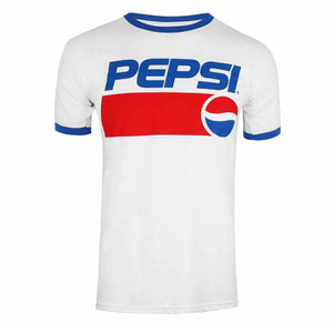Pepsi Mens T-shirt 1991 Retro Logo Ringer White S - XXL Official
