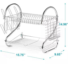 Load image into Gallery viewer, 2 Tier Dish Drainer Rack Holder With Drip Tray