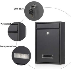 Post Box Letter Mail Box Steel Lockable Wall Mounted With Key