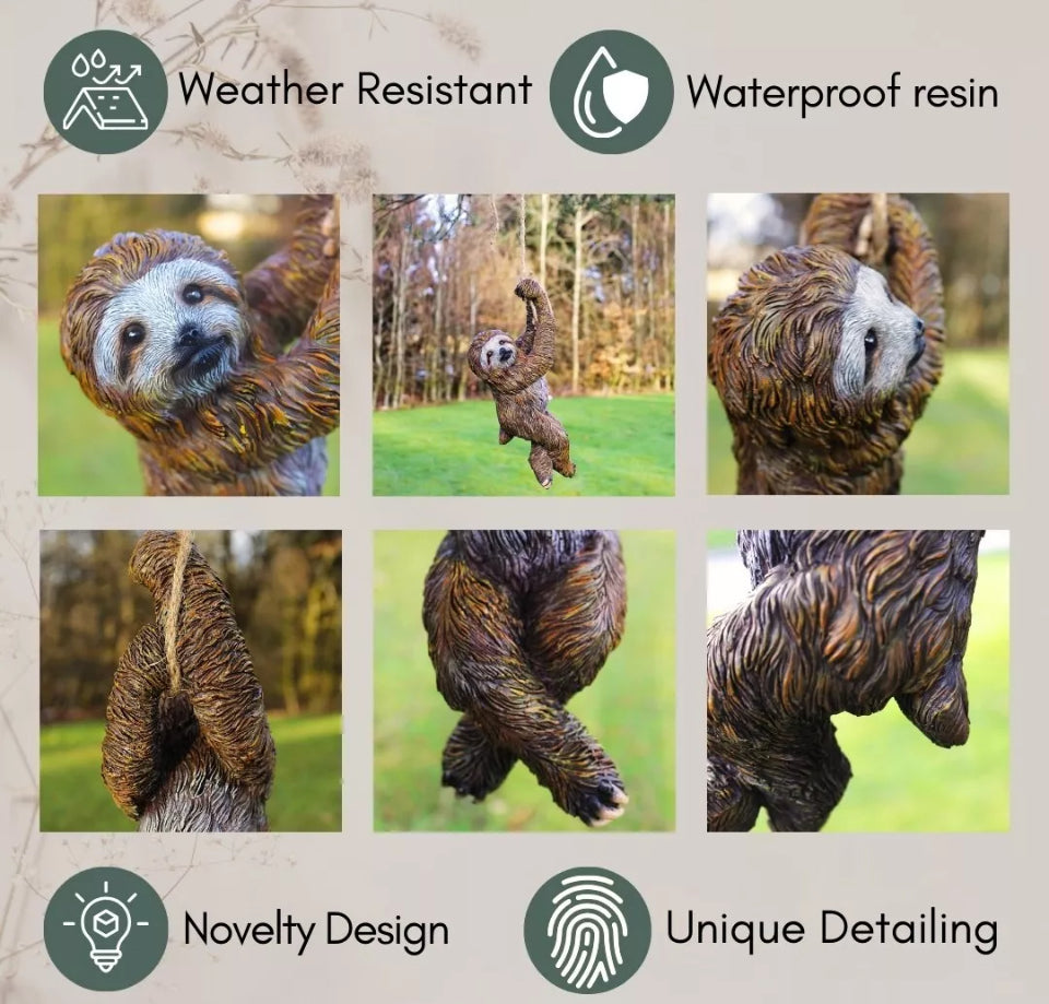 Hanging Sloth On Rope Garden Ornament
