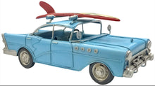 Load image into Gallery viewer, Blue Vintage Car With Surf Board Metal Retro Style Model Surf Car Shelf Ornament