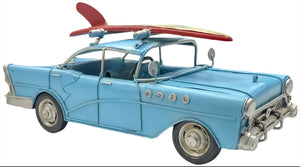 Blue Vintage Car With Surf Board Metal Retro Style Model Surf Car Shelf Ornament