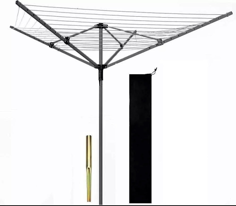 50Metre 4 Arm Rotary Washing Line Clothes Dryer & Ground Spike