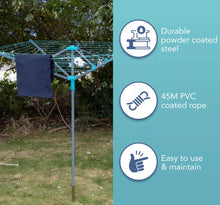 Load image into Gallery viewer, 45Metre 4 Arm Rotary Washing Line Clothes Dryer &amp; Ground Spike