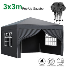 Load image into Gallery viewer, 3x3M 3 Metre Pop Up Marquee Gazebo with 4 Sides Black Waterproof