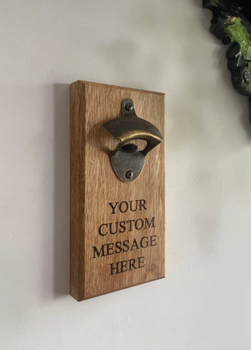 Personalised Solid Oak Bottle Opener Wall Mounted
