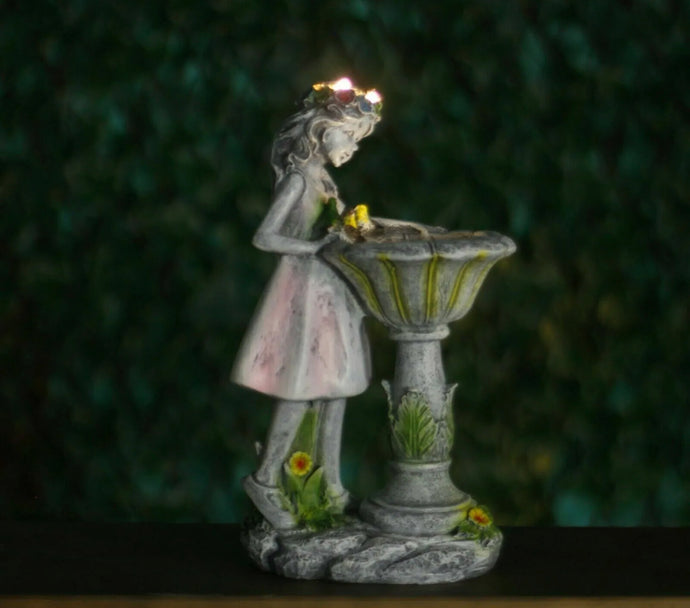 Solar Fairy Garden Ornament LED Light Up Wishing Well Angel Statue